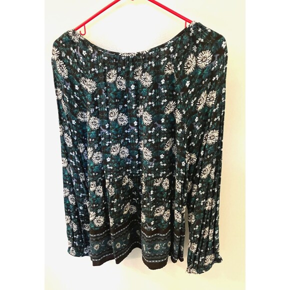 Old Navy Boho Floral Pheasant Blouse Black/Green/White Size Large - Picture 8 of 8